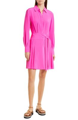 JASON WU Pleated Long Sleeve Silk Shirtdress in Fuchsia at Nordstrom, Size 0