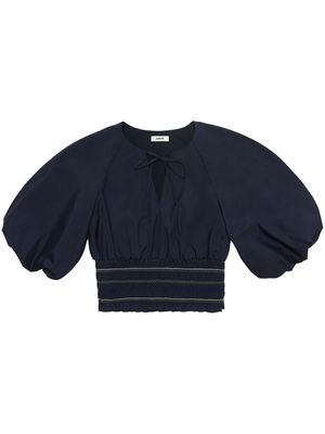 Jason Wu puff-sleeve cropped cotton blouse - Blue