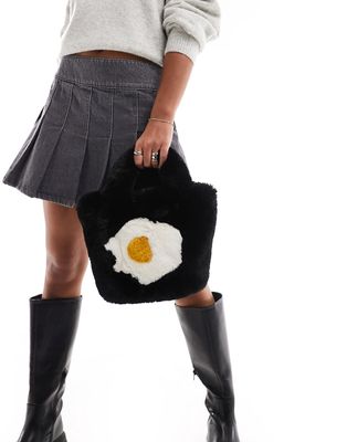 Jayley faux fur egg design bag in black multi