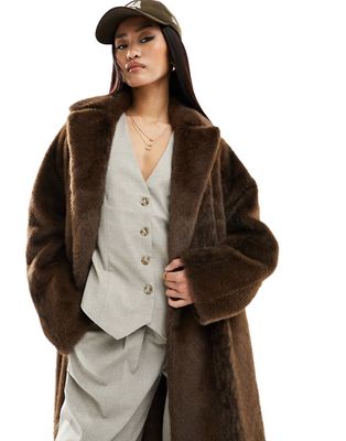 Jayley faux fur long coat in brown