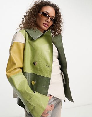 Jayley faux suede patchwork jacket in green