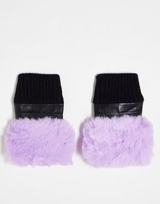 Jayley fingerless faux fur trim glove in lilac-Purple