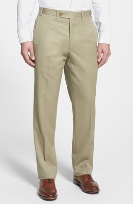 JB Britches Flat Front Worsted Wool Trousers in Khaki