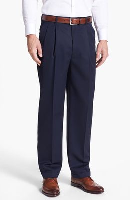 JB Britches Pleated Super 100s Worsted Wool Trousers in Navy