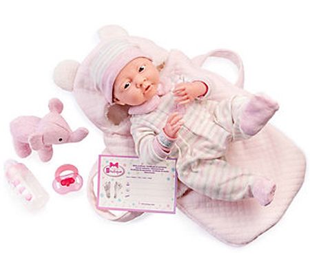 JC Toys La Newborn 15.5" Soft Body Baby Doll Ca rry Basket