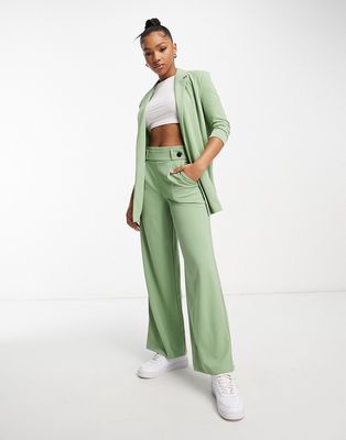 JDY button detail wide leg dad pants in sage green - part of a set