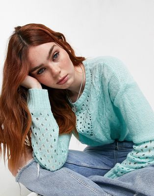 JDY cable knit sweater in turquoise-Blues