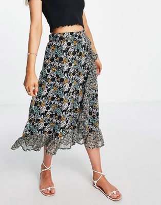 JDY chiffon wrap midi skirt in floral mixed print-Multi