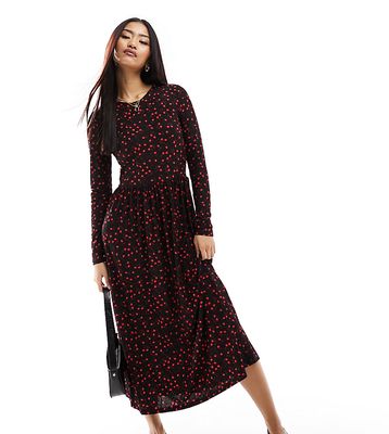 JDY exclusive midi dress in black and red ditsy floral