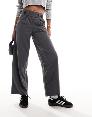 JDY high rise crop wide fit tailored pants in dark gray