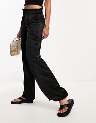 JDY high waisted wide leg satin pants in black