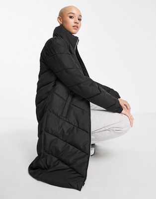 JDY longline chevron padded coat in black