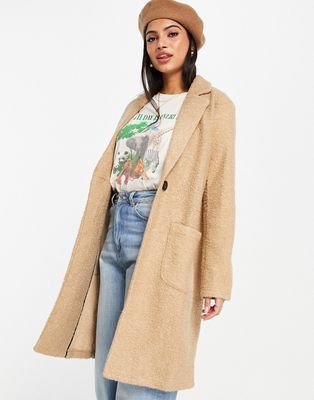 JDY longline textured jacket in beige-Brown