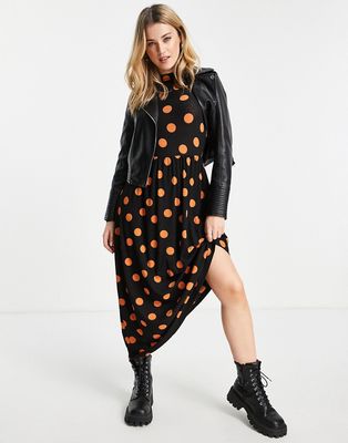 JDY maxi dress in black & orange polka dot-Multi