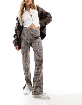 JDY pants with slits in brown plaid
