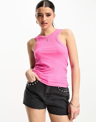 JDY ribbed racer neck tank top in pink