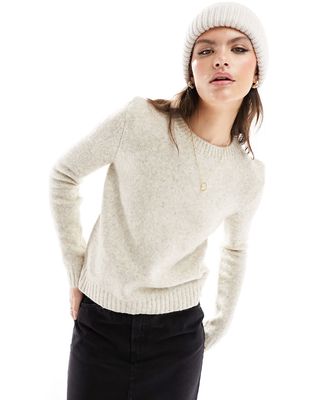 JDY round neck sweater in oatmeal-Neutral