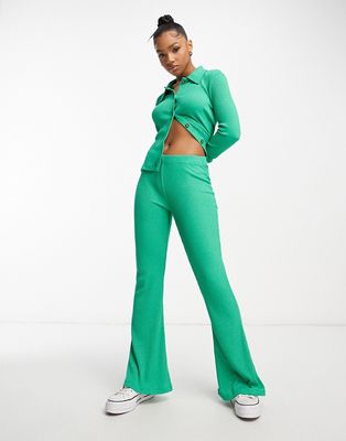 JDY soft ribbed flared pants in bright green - part of a set