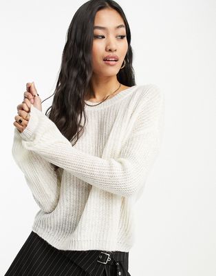 JDY sweater with puff sleeves in cream-White