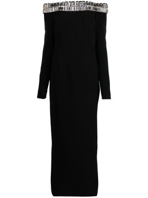 JEAN-LOUIS SABAJI crystal-embellished off-shoulder crepe maxi dress - Black
