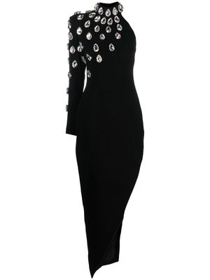 JEAN-LOUIS SABAJI crystal-embellished one-shoulder maxi dress - Black