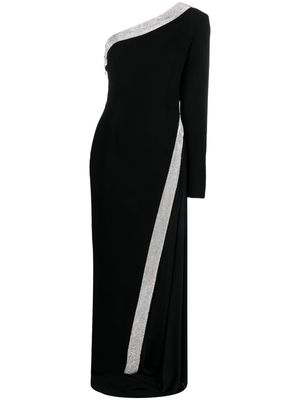 JEAN-LOUIS SABAJI crystal-trim asymmetric crepe maxi dress - Black