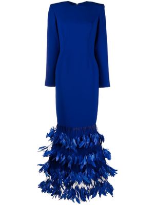 JEAN-LOUIS SABAJI long-sleeve feather-detail maxi dress - Blue