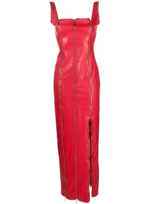 JEAN-LOUIS SABAJI zip-detail faux leather maxi dress - Red