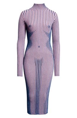 Jean Paul Gaultier Body Morph Metallic Trompe l'Oeil Merino Wool Blend Rib Sweater Dress in Pink/Blue