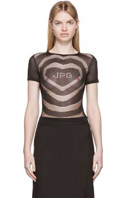 Jean Paul Gaultier Brown Openworked JPG Heart T-Shirt