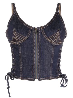 Jean Paul Gaultier contrast-stitching denim corset top - Blue