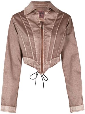 Jean Paul Gaultier cropped corset-style denim jacket - Brown