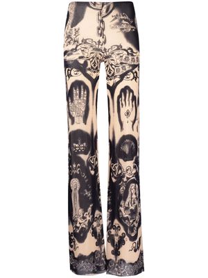 Jean Paul Gaultier graphic-print flared trousers - Neutrals