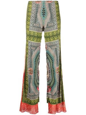 Jean Paul Gaultier graphic-print mid-rise trousers - Green