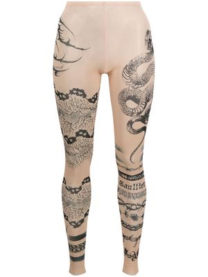 Jean Paul Gaultier graphic-print semi-sheer leggings - Neutrals