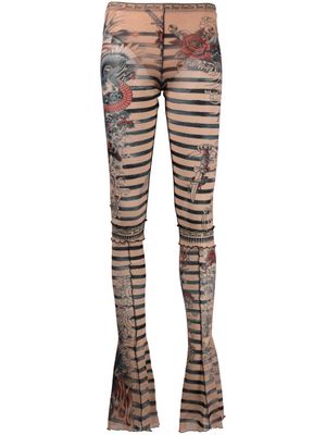 Jean Paul Gaultier graphic-print striped flared leggings - Neutrals