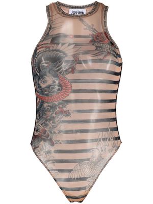 Jean Paul Gaultier graphic-print striped sleeveless body - Neutrals