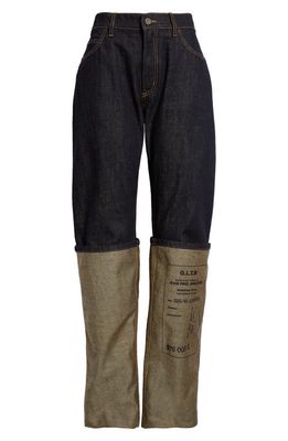 Jean Paul Gaultier Label Graphic Cuffed Straight Leg Jeans in Indigo