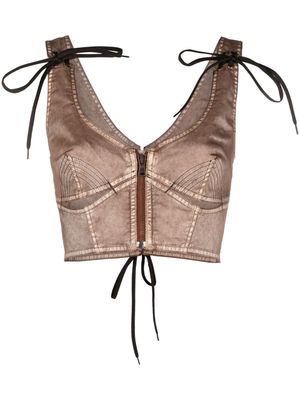 Jean Paul Gaultier lace-up denim corset top - Brown
