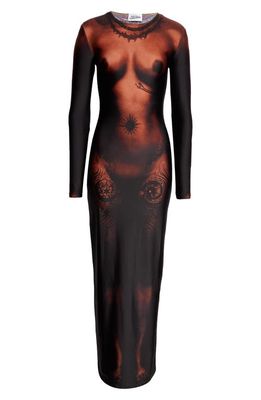 Jean Paul Gaultier Long Sleeve Maxi Dress in Dark Nude