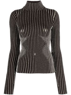 Jean Paul Gaultier metallic-striped wool-blend jumper - Brown