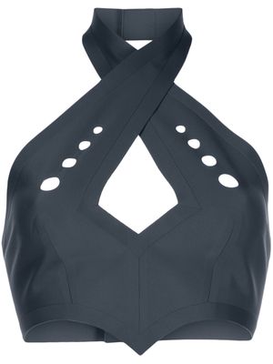 Jean Paul Gaultier perforated jersey crop top - Blue