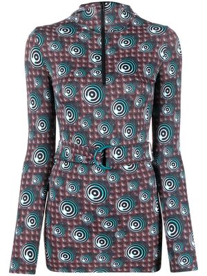 Jean Paul Gaultier Pre-Owned 1996 spiral print belted hooded top - Blue