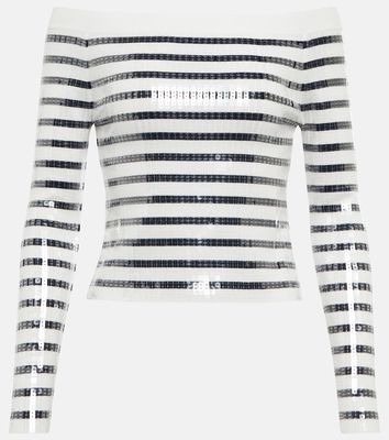 Jean Paul Gaultier Sequined striped off-shoulder sweater