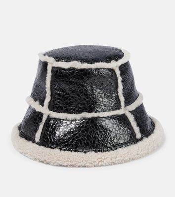 Jean Paul Gaultier Shearling-trimmed leather bucket hat
