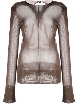 Jean Paul Gaultier sheer long-sleeve knitted top - Brown