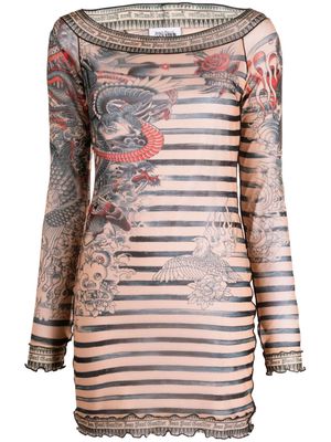 Jean Paul Gaultier striped mesh minidress - Neutrals