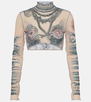 Jean Paul Gaultier Tattoo Collection printed crop top