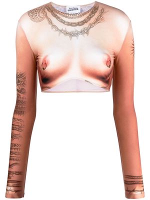 Jean Paul Gaultier tattoo-print jersey crop top - Neutrals