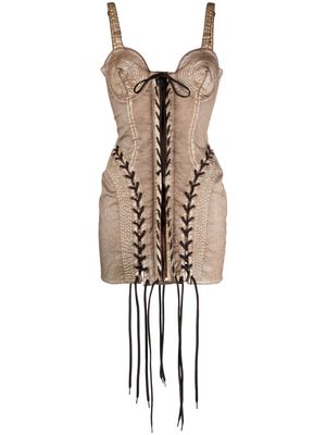 Jean Paul Gaultier x KNWLS Conical lace-up minidress - Brown